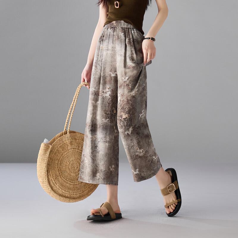 SOFSIL Women s Retro Print High-Waist Cropped Wide-Leg Pants 28/L
