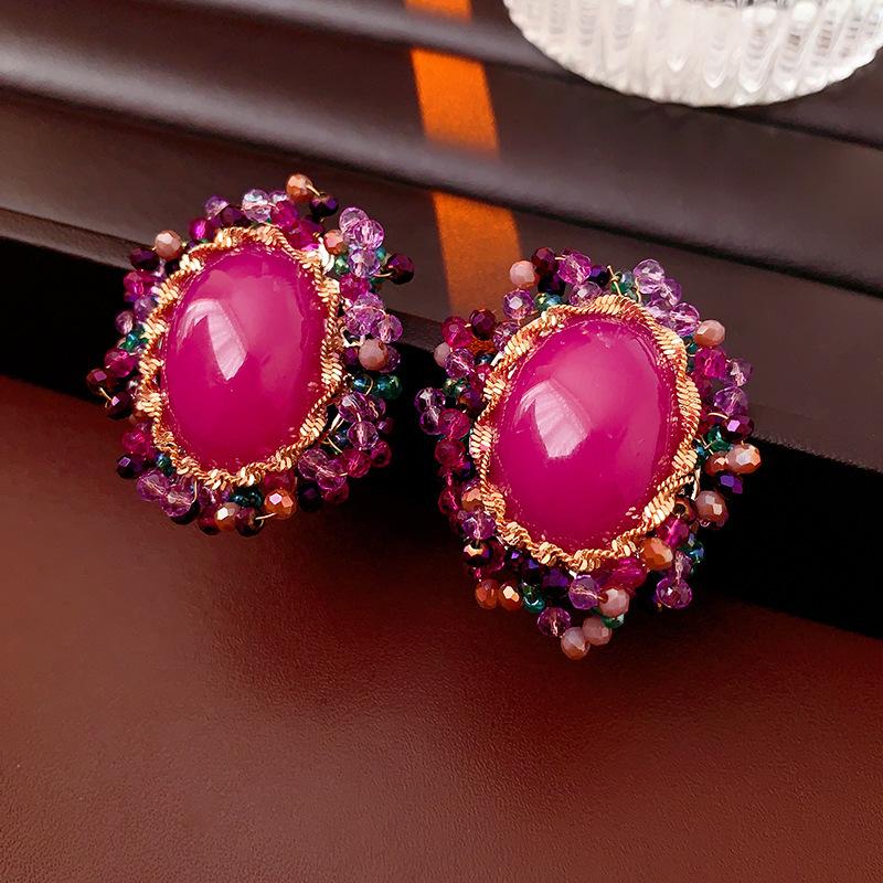 Silver Needle Diamond Round Stud Earrings Court Style Light Luxury Exquisite Earrings Design Sense Niche Earrings