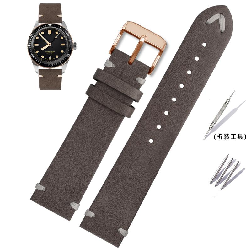 For Oris 65 Genuine Leather Strap Diving Belt Series Copper Ring Bronze Large Crown Tudor Vintage Watch Chain 18mm 20mm 22mm