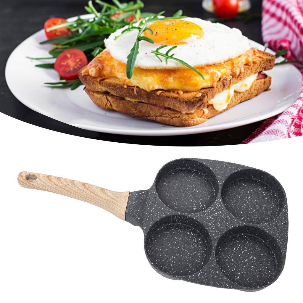 Aluminum 4 Cup Egg Frying Pan Non Stick Egg Cooker Pan Pancake Pan Easy Clean Wooden Handle For Gas Stove Induction Cookware