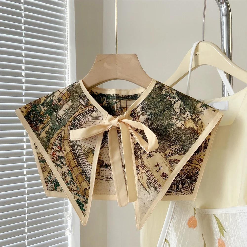 New Design Floral Shawl Fake Collar Women Detachable Collars Big Lapel False Collar Shoulder Wrap Scarf Clothing Accessories