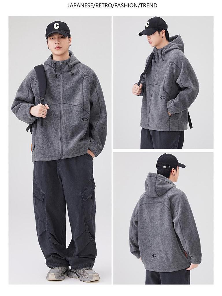 Men's Autumn Fleece Hooded Jacket - Warm, Loose, Casual Outdoor Wear