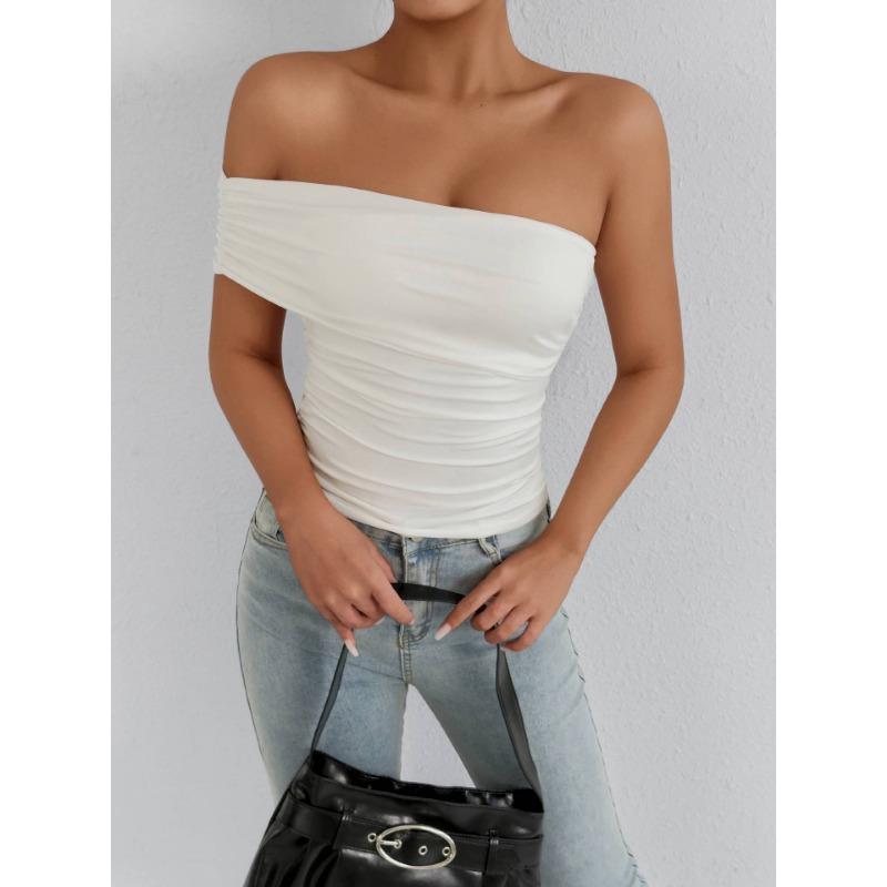 New summer tops, fashionable one-shoulder one-shoulder collar tube top slim fit top temperament for women