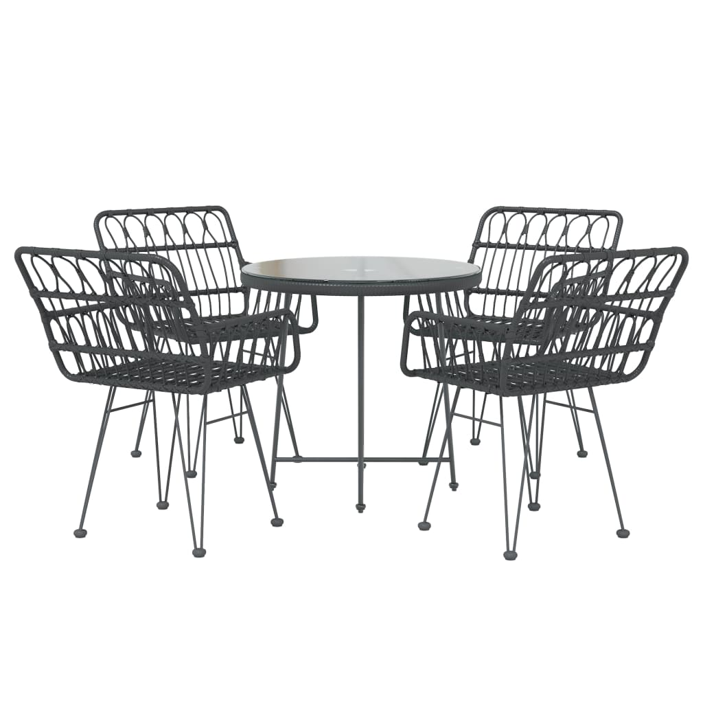 5 Piece Outdoor Dining Set Black Poly Rattan
