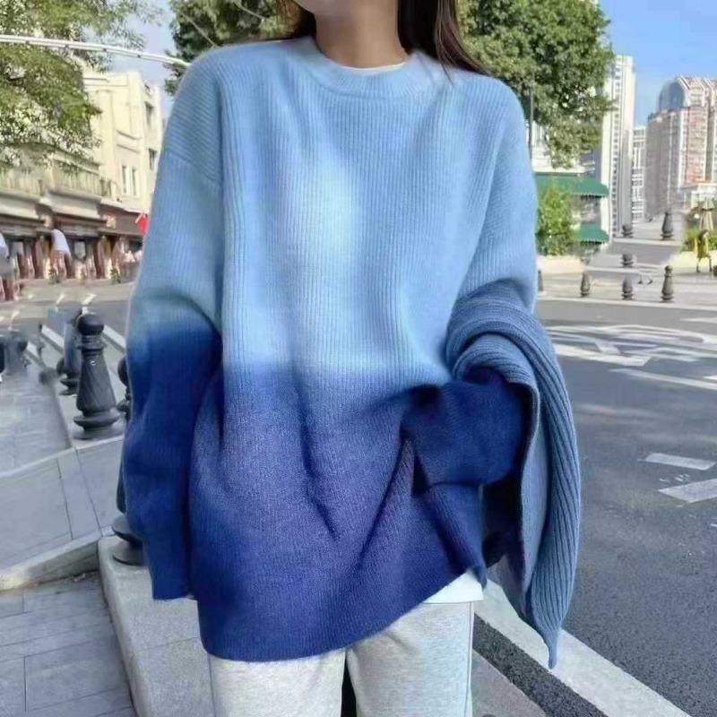 Autumn and winter new fashion crew neck pullover sweater gentle sweet lazy wind loose soft waxy knitted sweater top coat