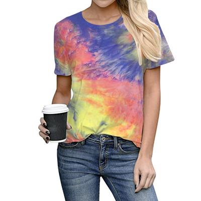 Sommer Bunt Batik 3D Druck T-Shirts Damen Streetwear Lässig O-Ausschnitt T-Shirt Y2k Harajuku Oversized Oberteile Tees Damenbekleidung