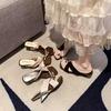 Slippers Wear Versatile Small Women Summer High Heels Retro Temperament 2025 New French Metal Cover Toe Cool Slippers