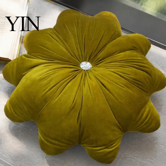 Round Decorative Pillows for Bed Flower Throw Pillow, 18 Inch Floral Cushion, Velvet Accent Home Decor Pillow with Rhinestone Sofa Couch Chair Shaped
