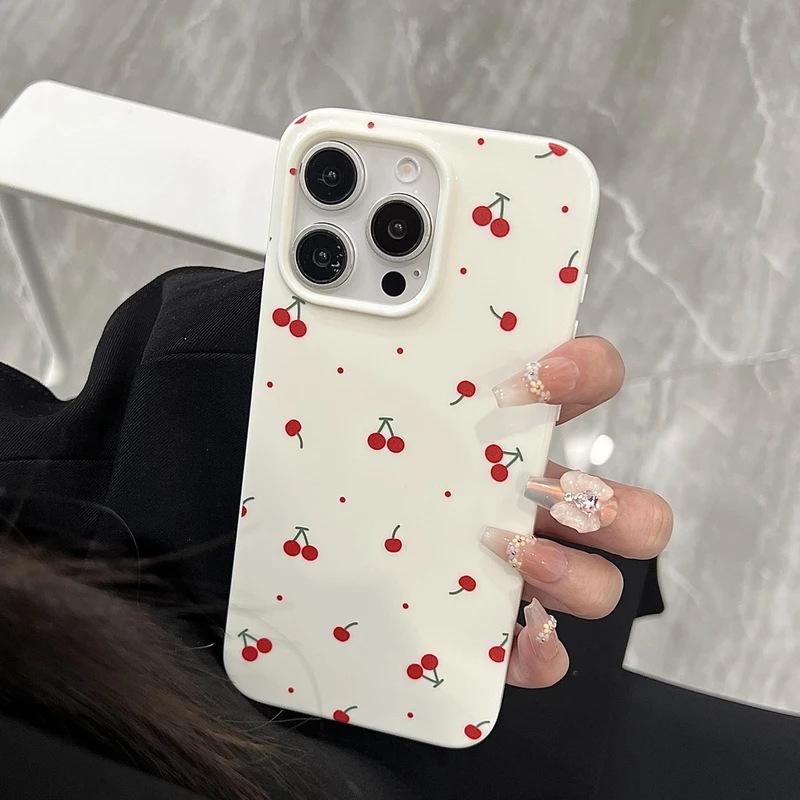 ins wind girl polka dot small cherry suitable for Apple 16/17Promax mobile phone case IP15 jelly 14 large hole soft