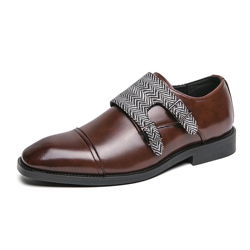 Men s Large Size 48 Double-breasted Monk Strap Leather Shoes - Trendy Formal Footwear 47 коричневый