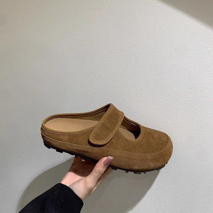 Star with the same thick-soled Mary Jane bag head half slippers women's shoes autumn and winter new models with skirts soft-soled single shoes loafers