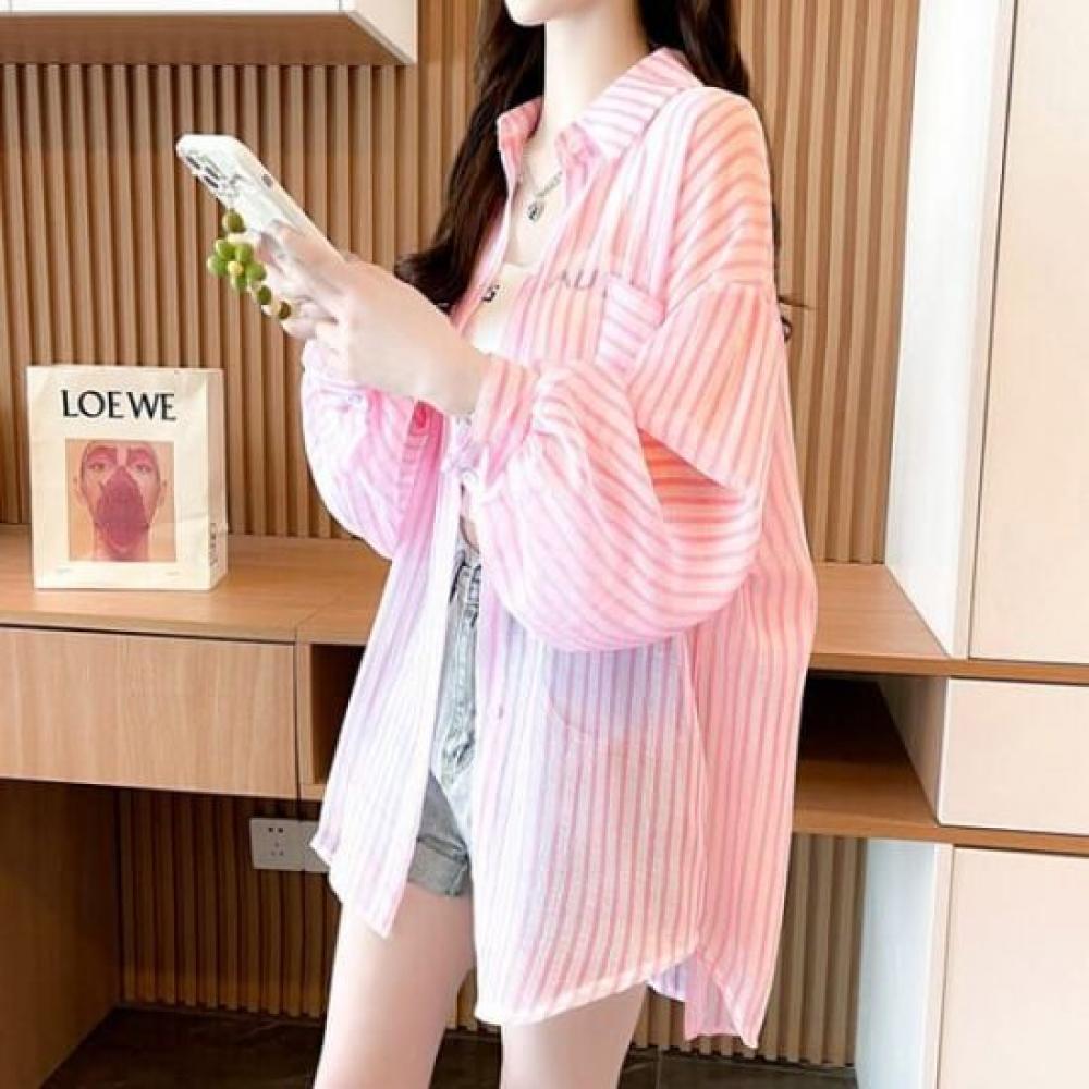 Navava Nb2676 Beachwear Thin Stripe Long Sleeve Shirt