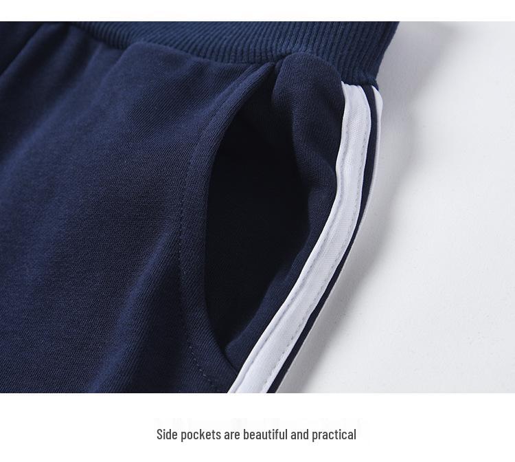 Dunkelblaue Kinder-Sporthose mit Streifen für Jungen - Grundschuluniform, Frühling/Herbst.