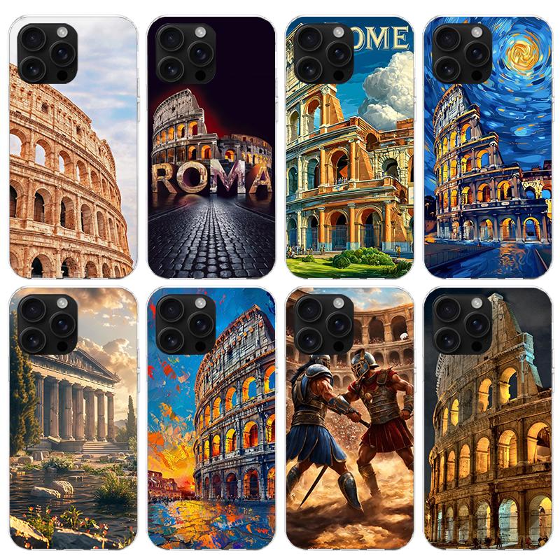 Roman Colosseum Phone Case For iPhone 17 Air 11 13 Mini 14 15 Plus 16 12 Pro Max 16E SE 7 8 Pattern Soft TPU Back Cover 17 Air