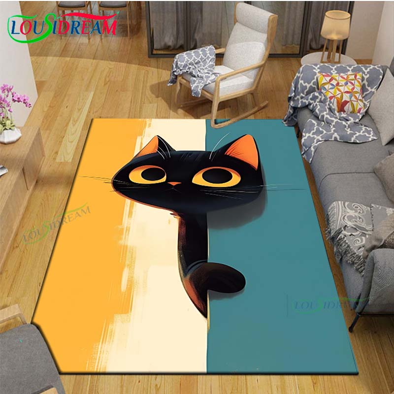 Alfombras Impresas con Gatos Pintura Exquisita Moda 3D Alfombra de Área Antideslizante para Sala de Estar Alfombrillas para Habitación de Niños Esterilla de Yoga Alfombra Grande Decoración