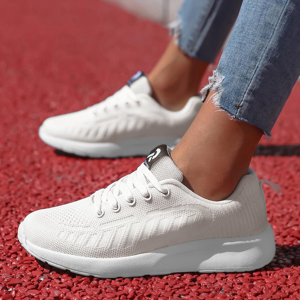 Snörskor Tennisskor Casual Flats Sneakers Sko Kvinna Lättvikt Stickad Andningsbar Tjock Mjuk Sula Skor