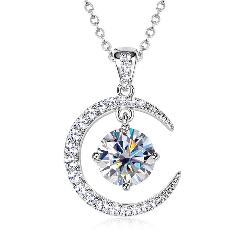 Elegant S925 Sterling Silver Moissanite Moon  Star Clavicle Necklace with Rhinestones 925 Sterling Silver