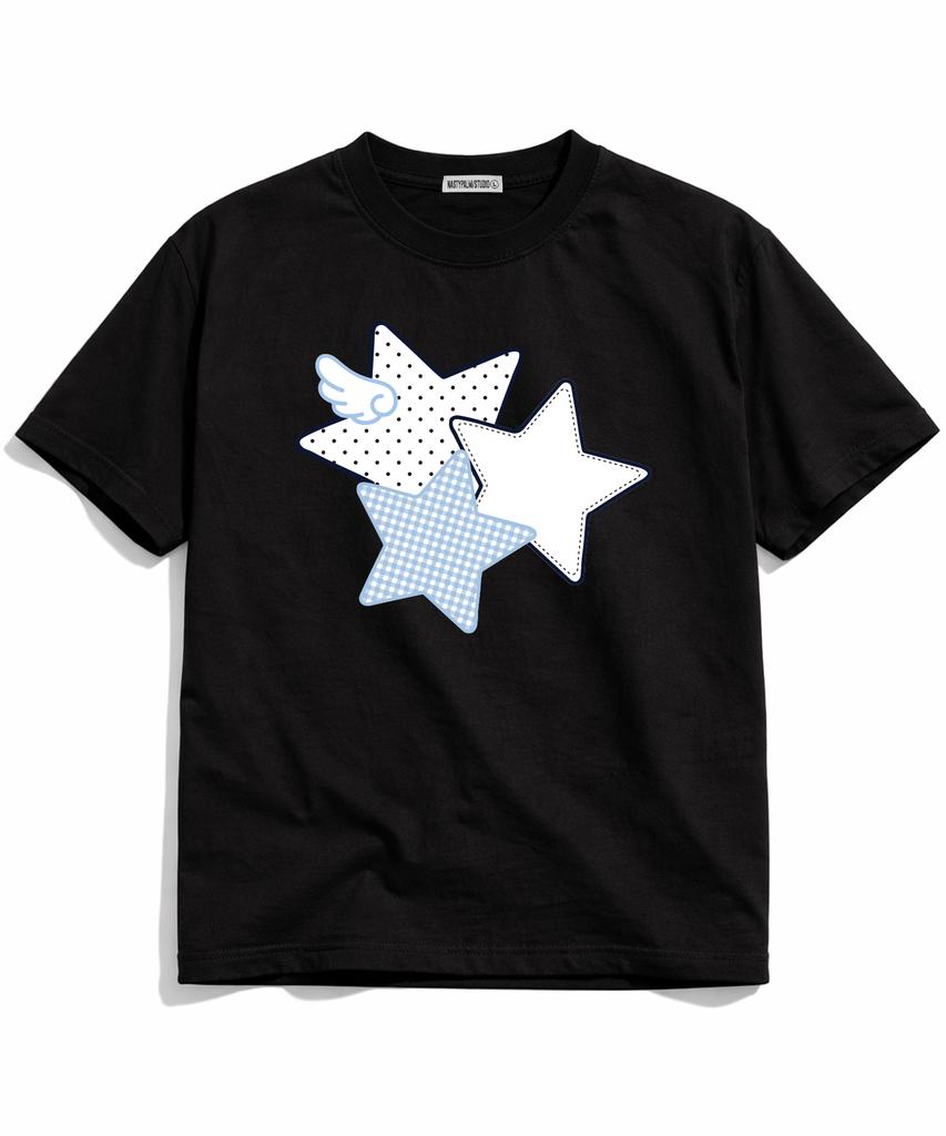 NP STUDIO Angel Star Oversized Short Sleeve T-Shirt [ Black ]