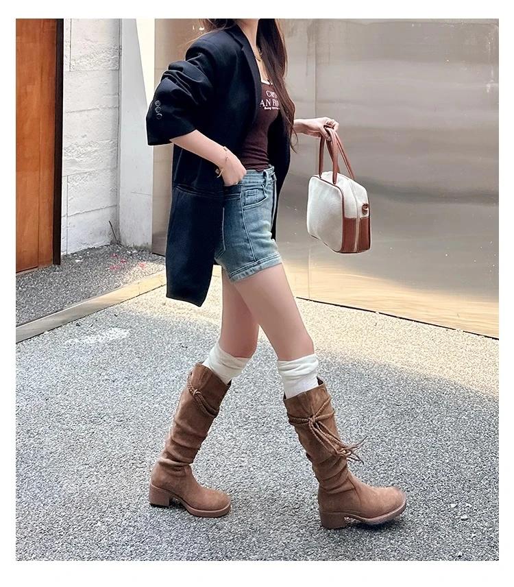 Knight Boots Fall Winter 2025 Women's Brown Tassel Mid-Leg Boots