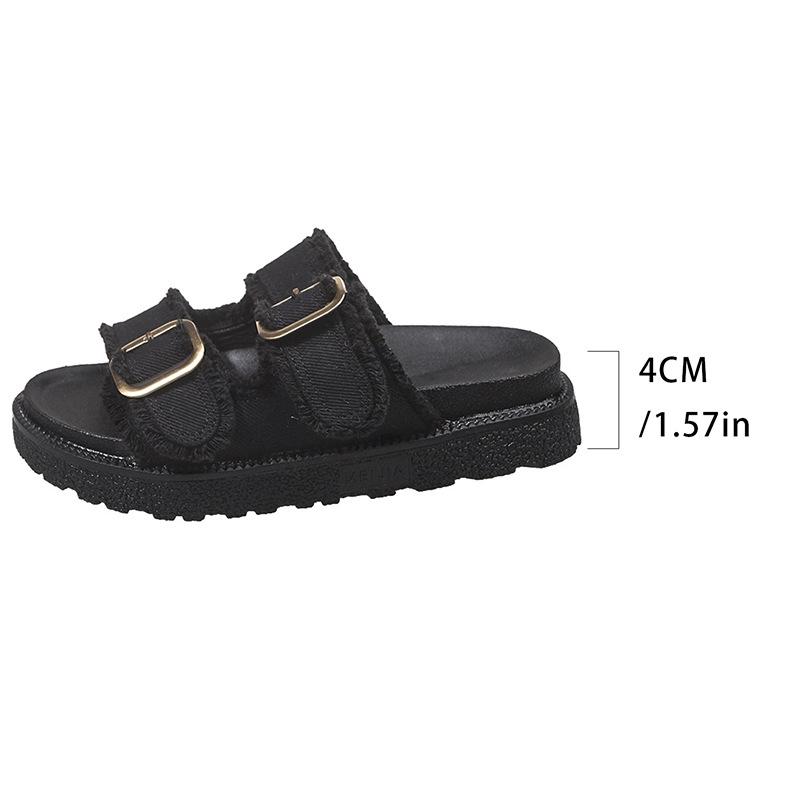 Foreign Trade Large Size Versatile Denim Belt Buckle One Foot Cool Slippers Women's Summer Wear 2025 New Flat-bottomed Slippers