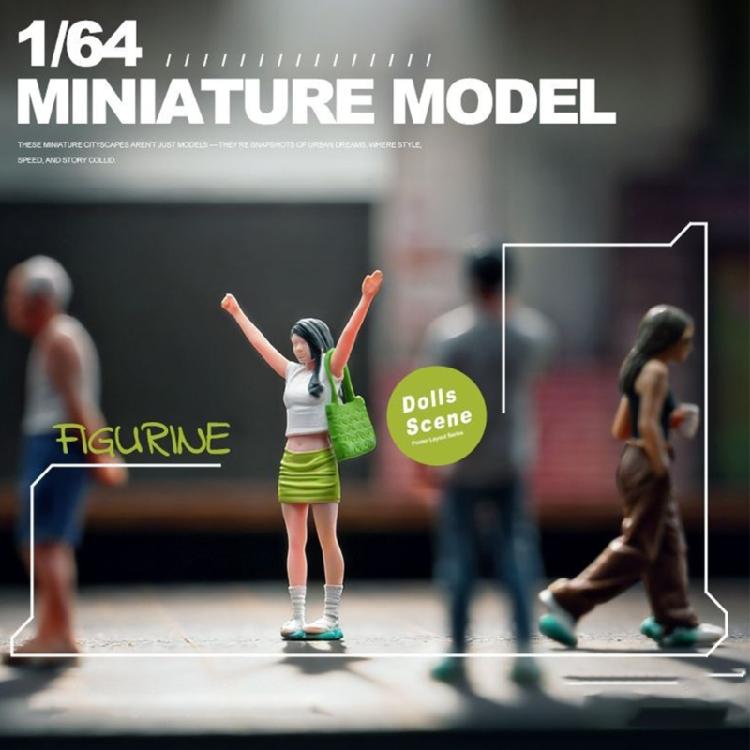 Realistic Skirt Girl Figure Model 1:64 Scale Hand Painted Miniature Figures for Dioramas Props,Photography Collector