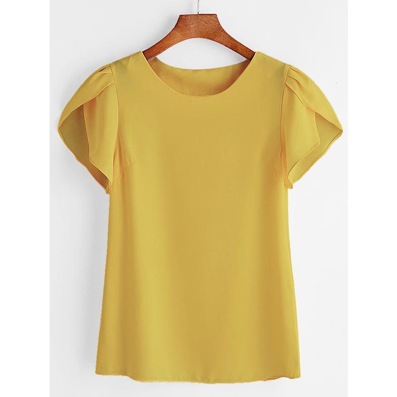Summer Women Lotus Short Sleeve Blouse Tops Ladies Loose T Shirt Casual Top Tee