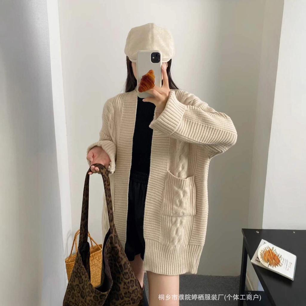 Sweater Lazy Wind Cardigan New Loose Knitted Cardigan Women's Coat Medium and Long Thickened Autumn and Winter Outer Women's Coat
