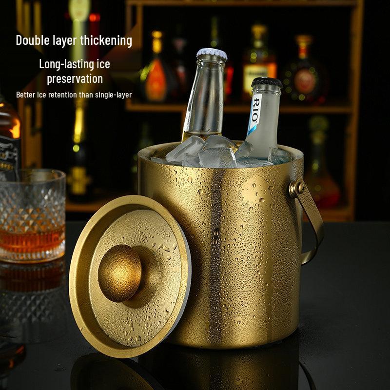 ZISIZ Stainless Steel Double-Layer Ice Bucket