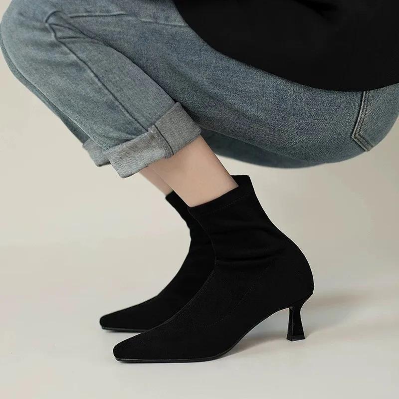 High Heels Ankle Boots Women Leopard Pointed Toe Shoes Winter New 2024 Trend Chelsea Snow Botas Pumps Fashion Sexy Zapatos Mujer