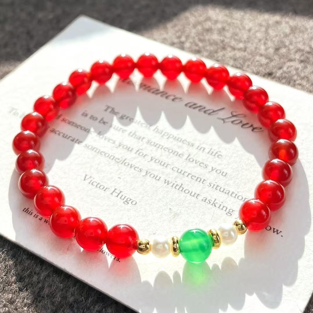 Vintage New Year S Red Pigeon Blood Red Natural Chalcedony Agate Bracelet