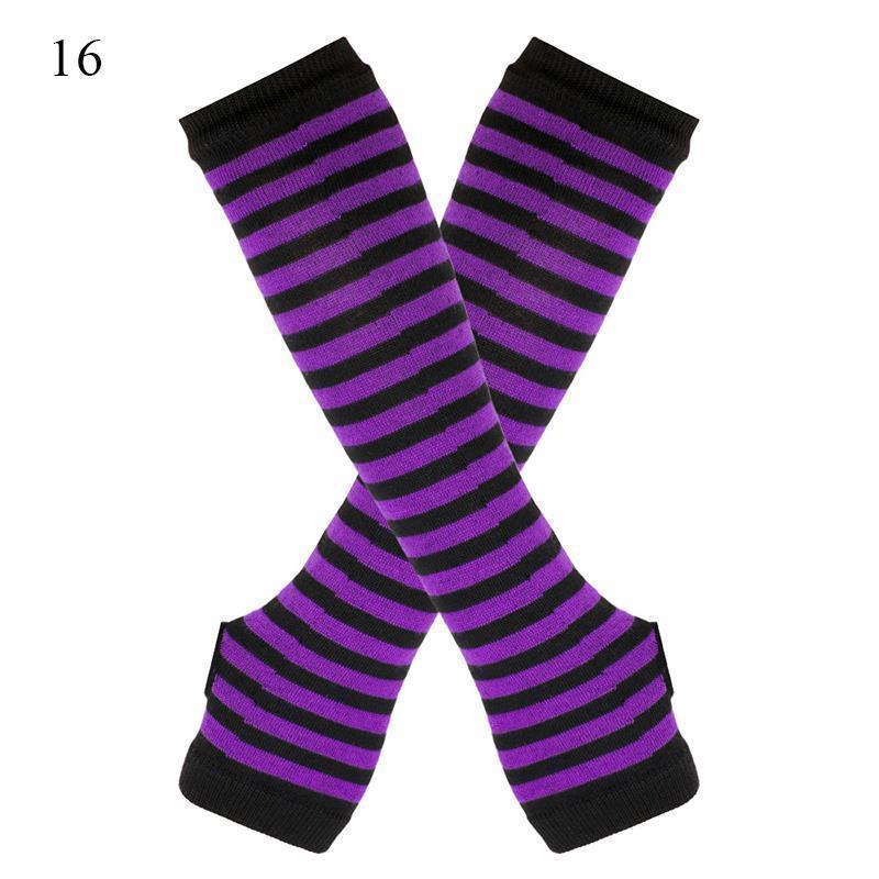Striped Elbow Gloves Women Emo Gloves Winter Warm Long Sleeves Gloves Women Fingerless Stripe Hip-Hop Knitted Elbow Mittens