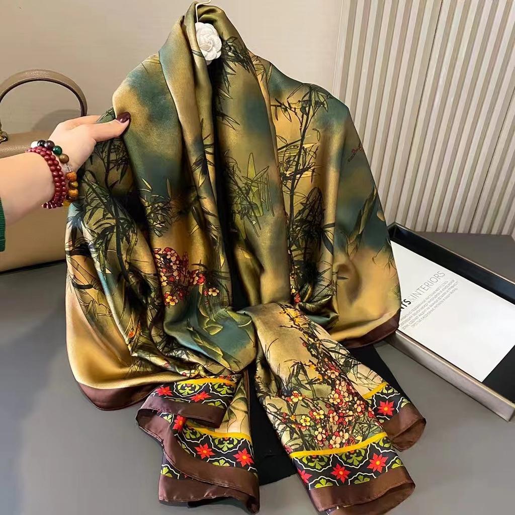 Spring, Summer and Autumn New Simulation Silk Scarf Female Decorative Hobo Shawl Sunscreen Beach Towel