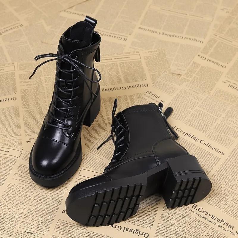 Fashion 2024 Hot Sale Women's Shoes Back Zip Women's Boots Fashion Front Lace-up Modern Boots Women New Round Toe Mid-Calf Boots Zapatos