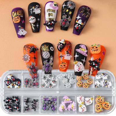 Halloween-themed Nail Art Decor 3D Relief Spooky Ghost Pumpkin Spider Bat Design Nail Charm Accessories