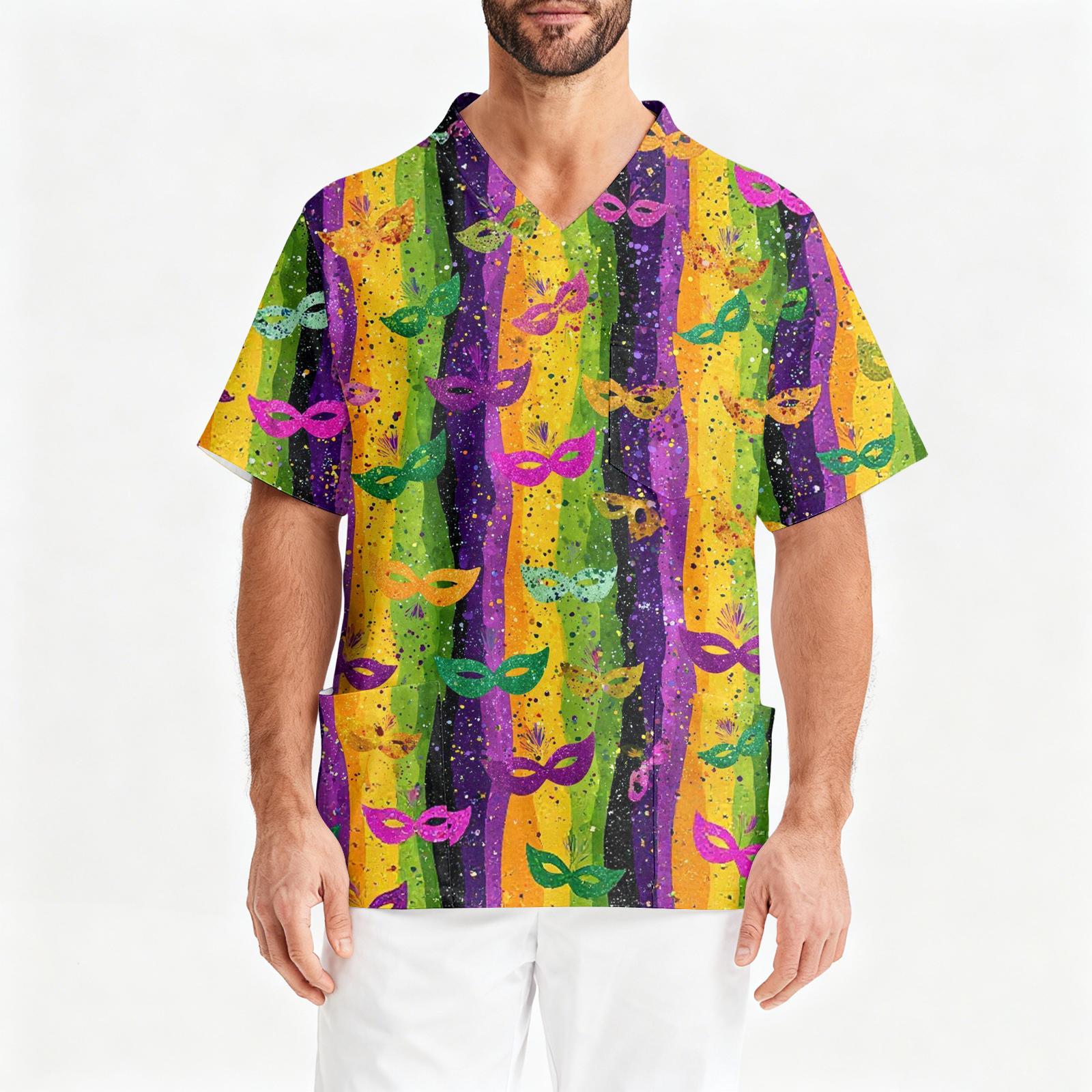 

Мужская рабочая блузка с короткими рукавами и v-образным вырезом с принтом, топ с нагрудным карманом XL жёлтый