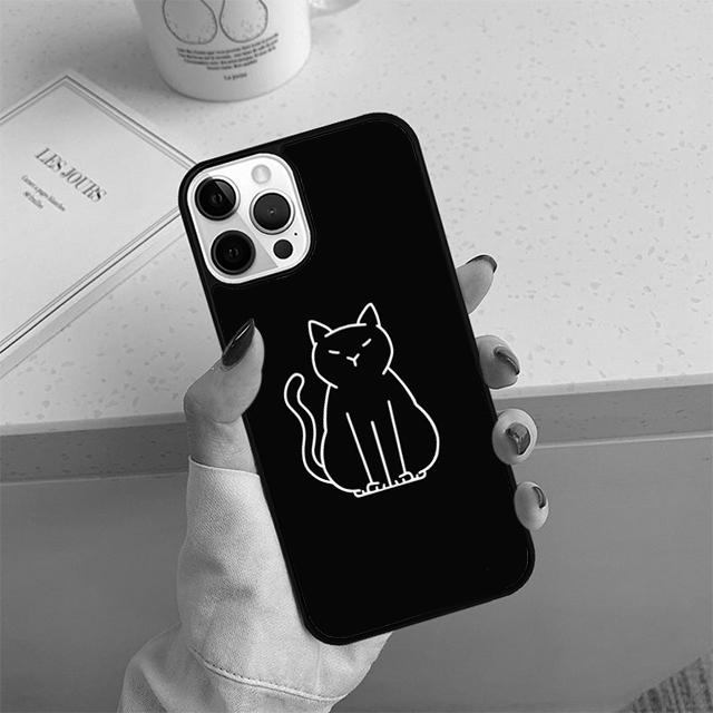Minimalist Line Cat Phone Case For iPhone 17 Air 14 15 16 13 12 Cover For Apple 14 15 16 Pro Max Plus Coque