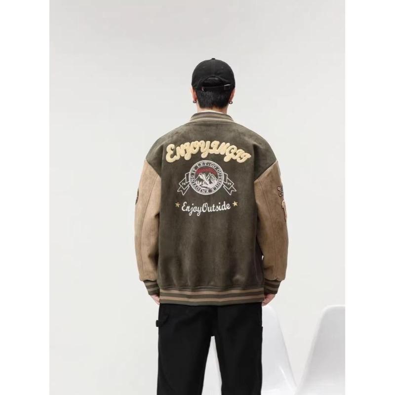 Men's Autumn Suede Baseball Jacket - Trendy College Style, Loose Fit, Outdoor Casual
