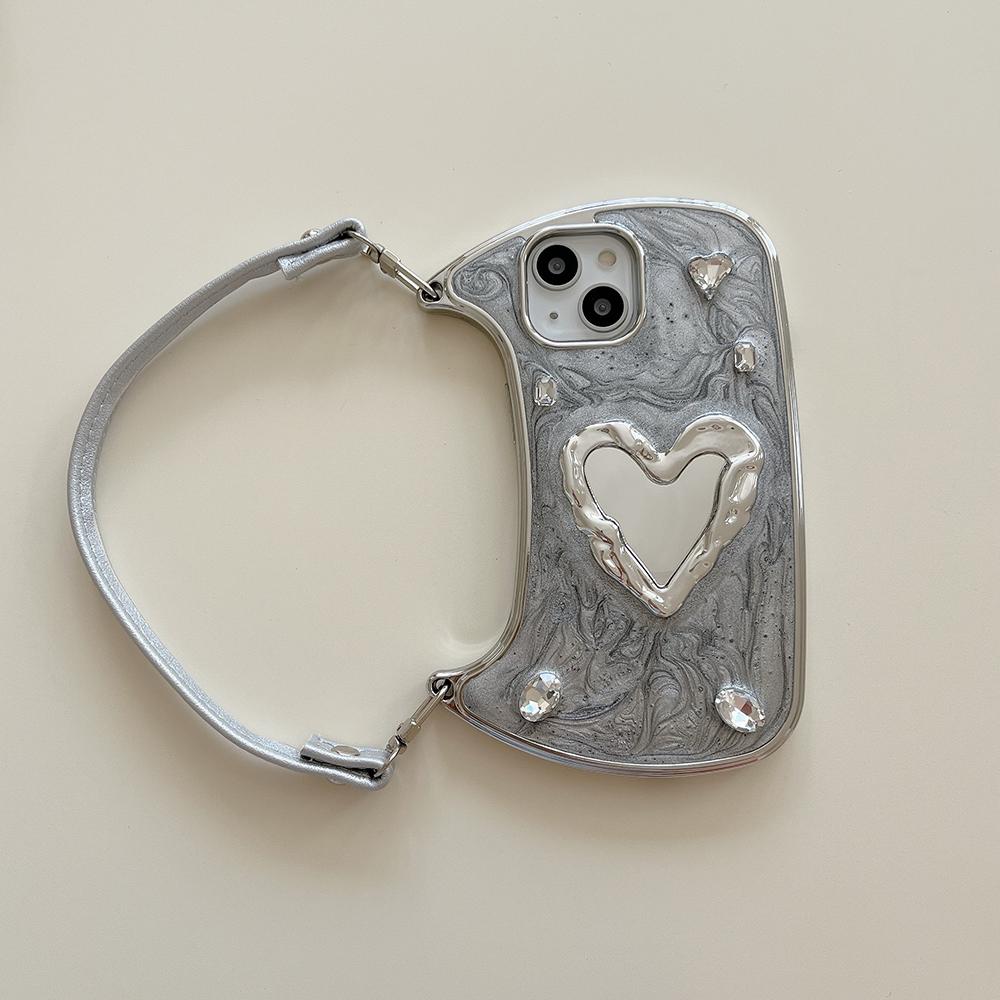 

3D Rhinestone Mirror Handbag Hand Strap Phone Case For iPhone 17 Air 16 15 14 13 12 11 Pro Max Shockproof Cover iPhone Air