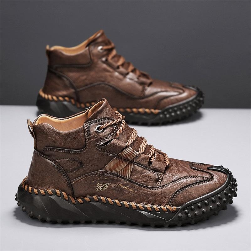

Мужские повседневные ботинки ручной работы из кожи для зимнего спорта, мягкие и удобные, нескользящие, утепленные хлопком, классические ботильоны 43 темно-коричневого