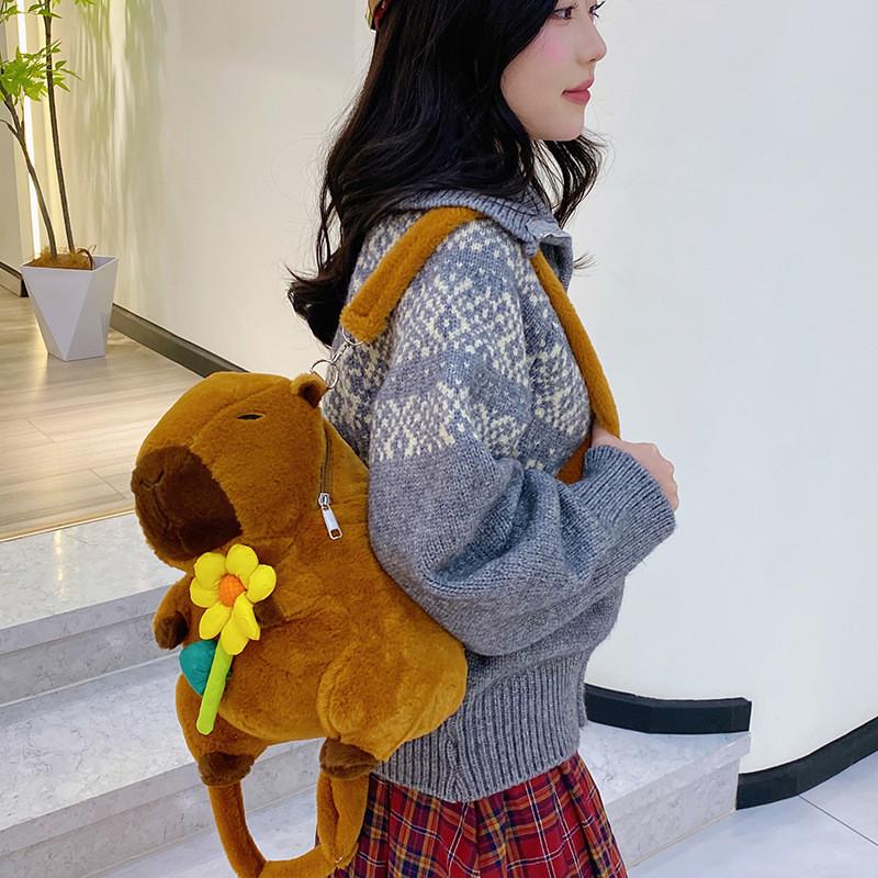 Yellow Rabbit Capybara Flower Burger Plush Backpack Animal Gift Doll Bag