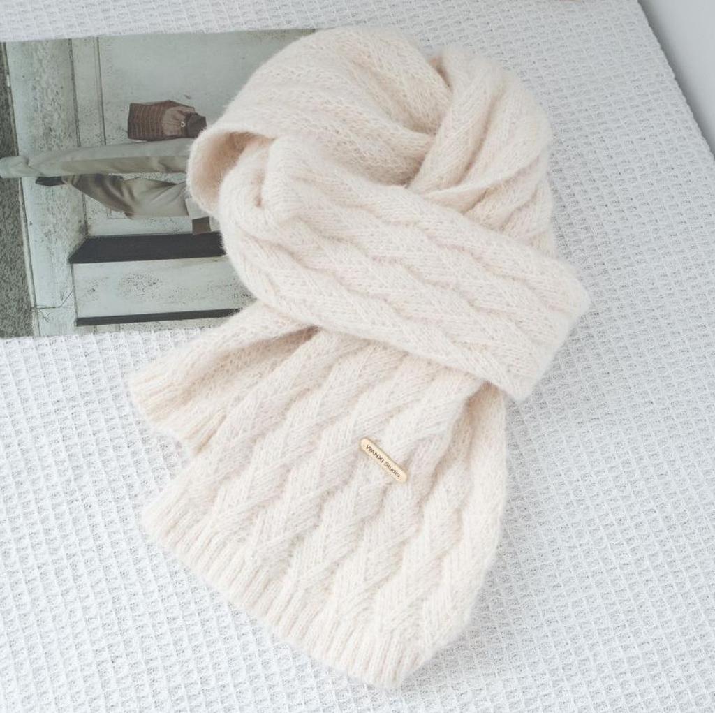 Women's Knitted Wool Blend Winter Scarf - Trendy Korean Style, High-End Cashmere Feel, Versatile for Students