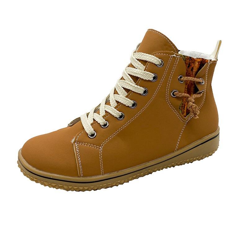 Large size Martin boots women's round head flat bottom autumn and winter lace-up zipper short boots velvet cotton shoes