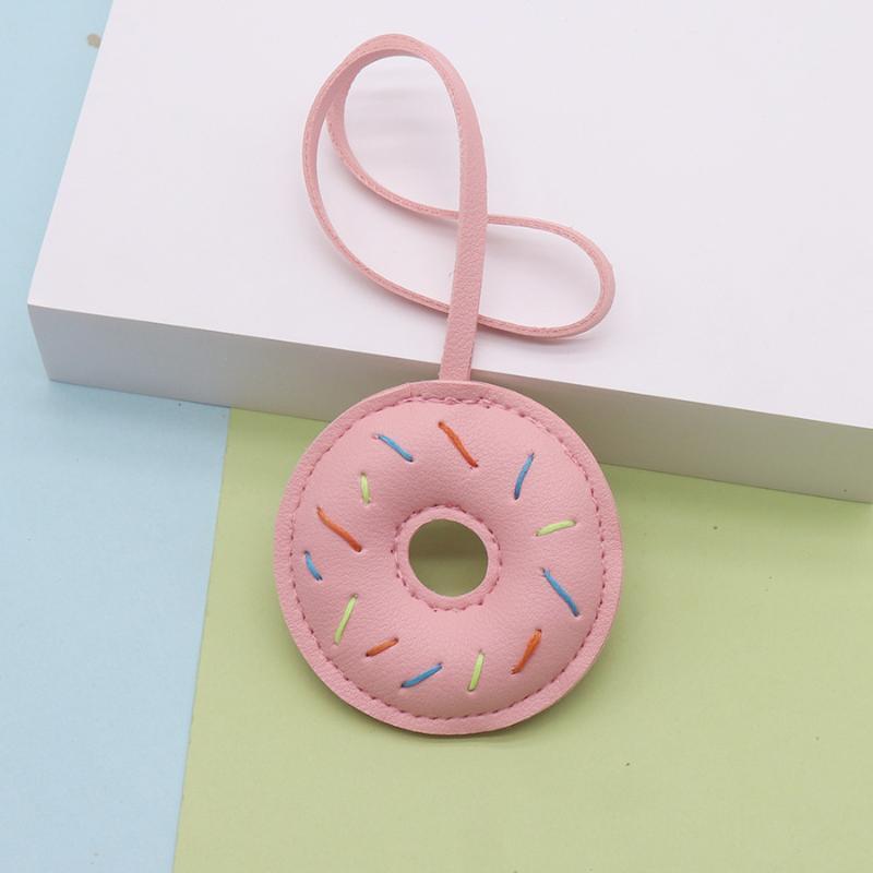 Kawaii Donut Keychain Macaron Pastel Color Hand Stitched PU Leather Bag Pendant for School Bag Decoration