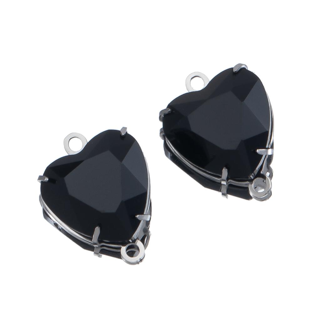 10pcs Glass Heart Pendants Base Stainless Steel Double Hole Colorful Crystal Charms Connector for DIY Necklace Jewelry Makings