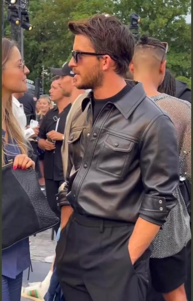 Ledig Formell Handgjord Äkta Mjukt Lammskinn Läder Stilfull Svart Herrskjorta