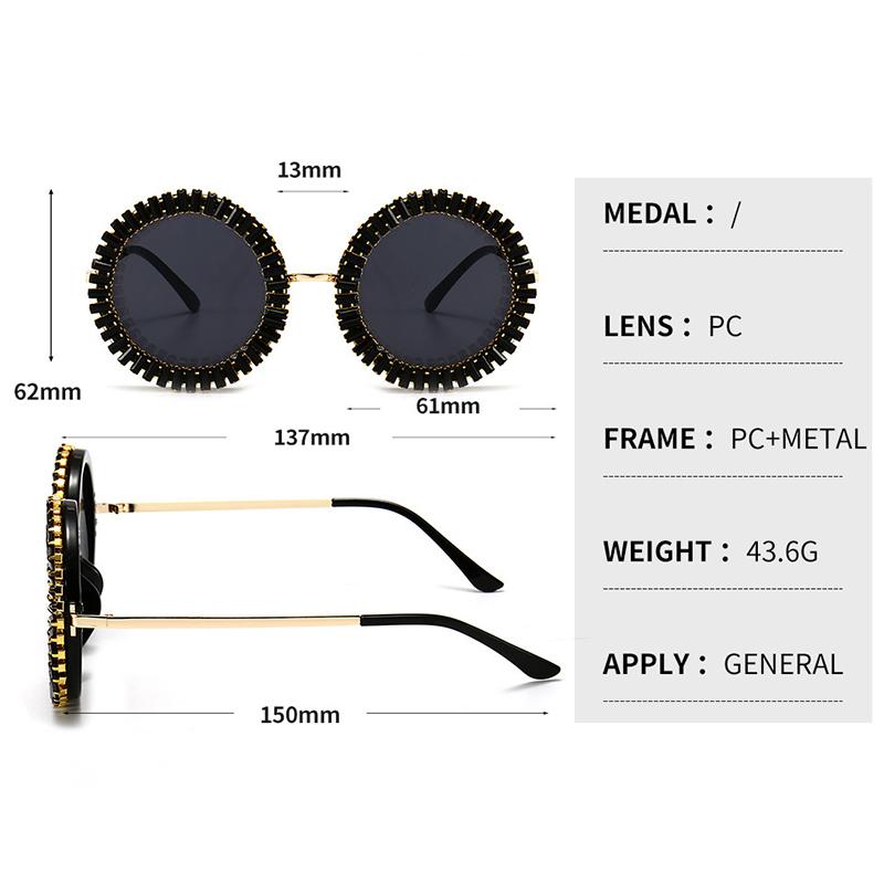 Occhiali da Sole Rotondi di Lusso con Diamanti Designer Moda Donna Vintage Steampunk Occhiali da Sole Protezione UV400 Occhiali da Sole Sexy da Donna