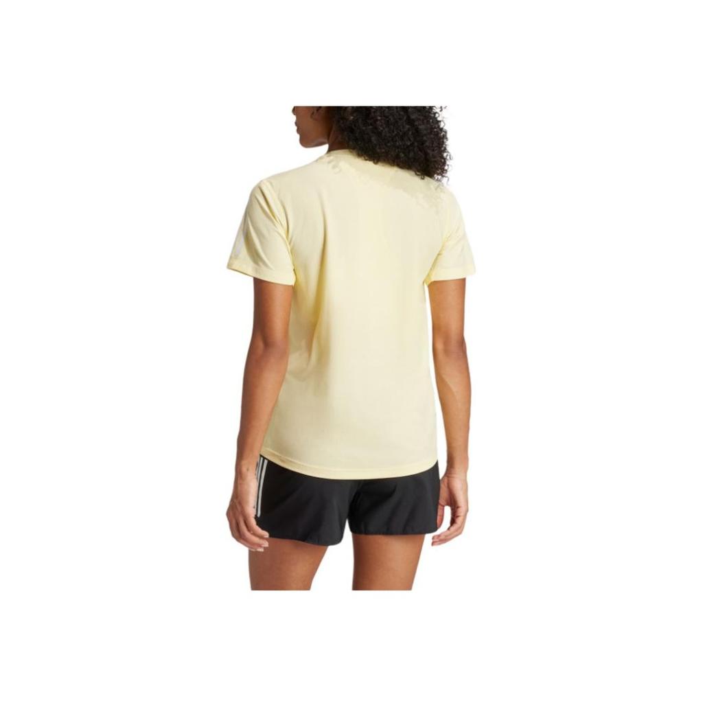 Adidas Own The Run Tee Logo Print Round Neck Short Sleeve T-Shirt Women Tops Yellow IV5489