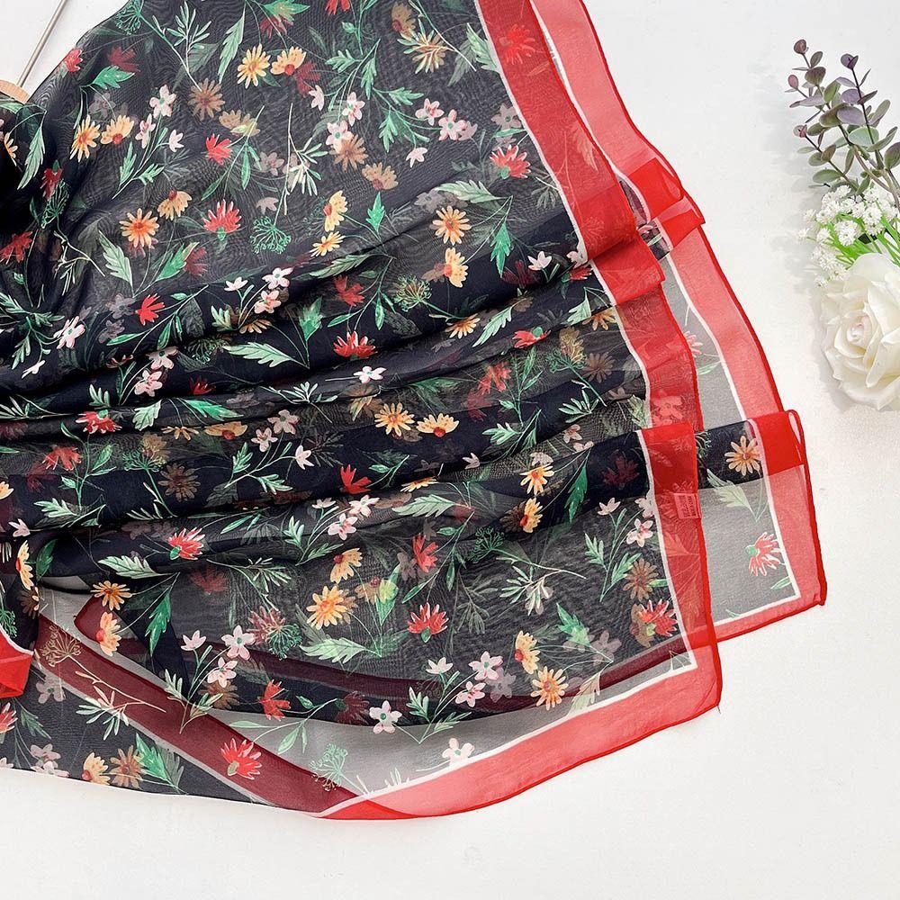 Breathable Silk Scarf Floral Print Long Wraps Portable Beach Shawl for Women
