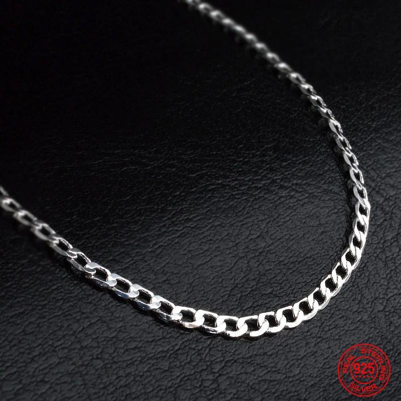925 Silver 2MM Flat Necklace Chain For Women Men Fashion Wedding Party Jewelry Gift