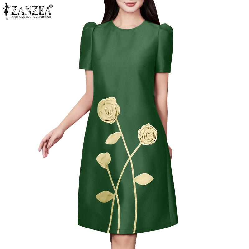 ZANZEA Women Casual Round Neck Summer Short Sleeve Print Dress